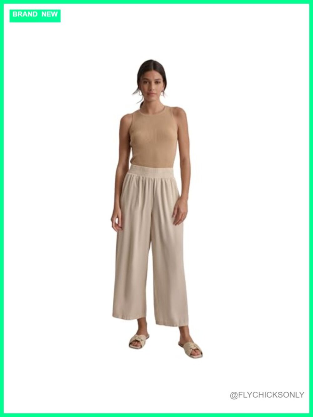 Smocked High Rise Wide Leg Jeans Pant Lightweight Relaxed Fit
